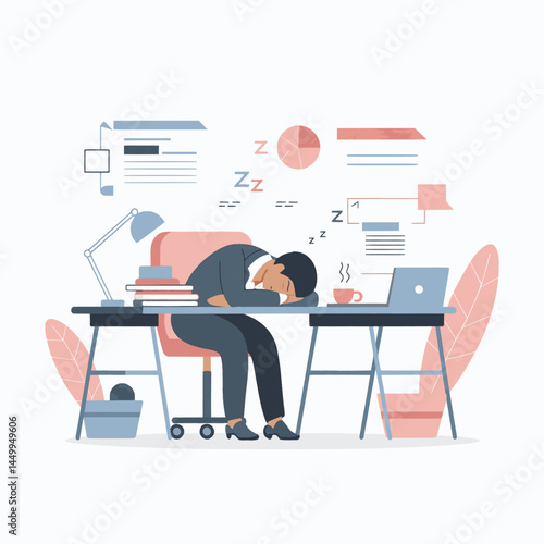 businessman sleeping on chair on office background flat design illustration
