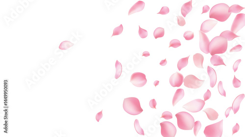 Rose petals or sakura flying petals, romantic background with realistic pink cherry flower petals flow or falling motion. Love, romance, floral spring season,cherry blossom