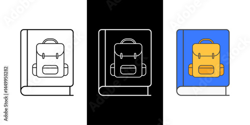 Backpack and book icon symbolizing reading on the go, student journeys, and educational adventures.