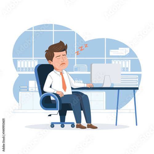 businessman sleeping on chair with illustration design office background