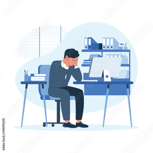 businessman sleeping on chair with office background design illustration flat