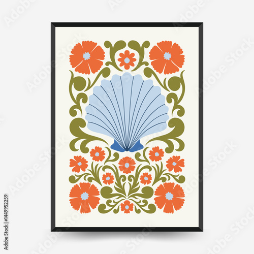 Abstract floral posters template. Modern trendy Matisse minimal style. Pink and blue colors. Hand drawn design for wallpaper, wall decor, print, postcard, cover, template, banner.