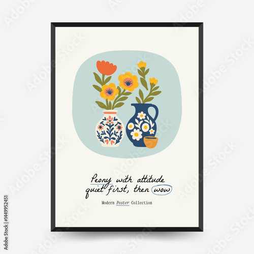 Abstract floral posters template. Modern trendy Matisse minimal style. Pink and blue colors. Hand drawn design for wallpaper, wall decor, print, postcard, cover, template, banner.