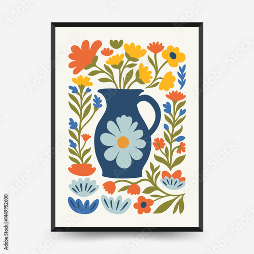 Abstract floral posters template. Modern trendy Matisse minimal style. Pink and blue colors. Hand drawn design for wallpaper, wall decor, print, postcard, cover, template, banner.
