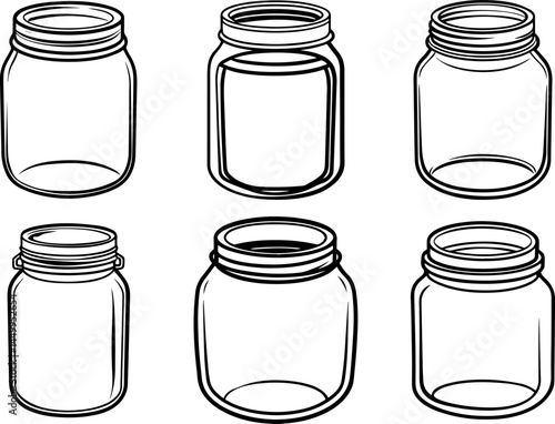 Set of glass mason jar outline vector illustration line art coloring book page