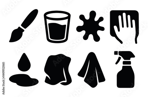 Cleaning and painting silhouette icon set – housekeeping, maintenance and sanitation symbols