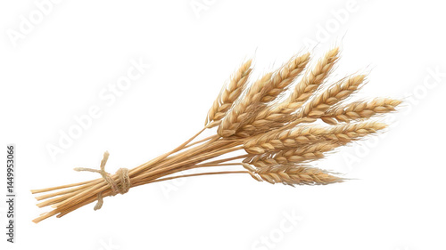 Realistic Wheat Stalk Bundle Isolated on White Transparent Background