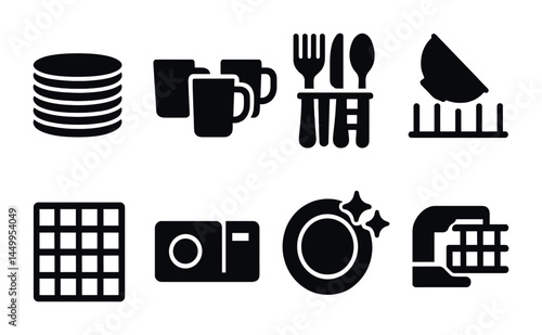 Kitchen utensils silhouette icons – solid, cooking, dining, and culinary symbol set