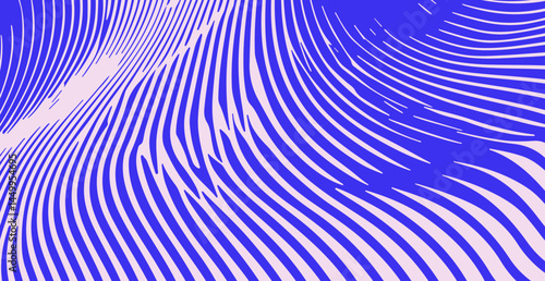 Dynamic blue and white vector art featuring wavy, hypnotic lines. The abstract pattern creates an optical illusion effect, perfect for modern psychedelic backgrounds or design.