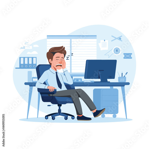 businessman sleeping on chair with office background illustration design