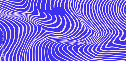 Dynamic blue and white vector art featuring wavy, hypnotic lines. The abstract pattern creates an optical illusion effect, perfect for modern psychedelic backgrounds or design.