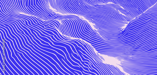 Dynamic blue and white vector art featuring wavy, hypnotic lines. The abstract pattern creates an optical illusion effect, perfect for modern psychedelic backgrounds or design.