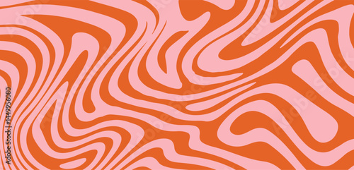 Abstract vector illustration with wavy, curved pink and red lines forming a dynamic, fluid pattern. The design creates a hypnotic, optical illusion effect, ideal for modern digital print in Y2K style.