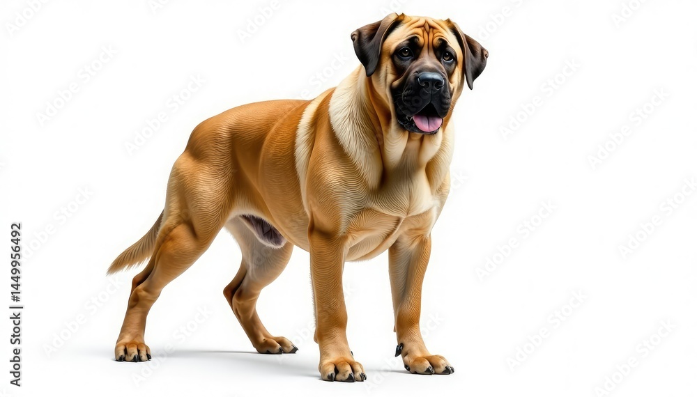 Obraz premium Majestic Mastiff, powerful stance, white background, giant, coat, dog breed