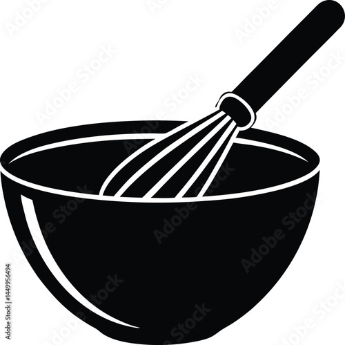 mixing bowl with whisk on white background 