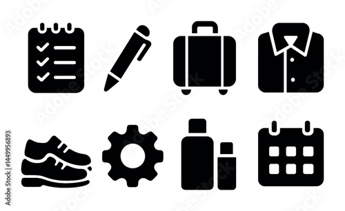 Business and office solid icons set - professional, corporate, work essentials symbols