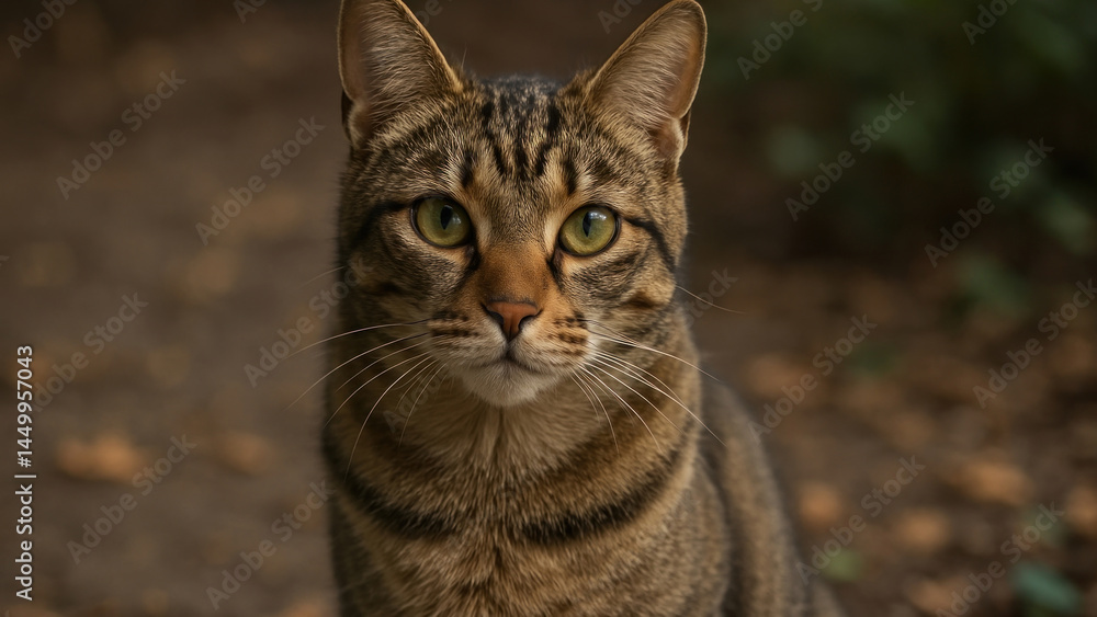 Fototapeta premium Alert tabby cat outdoors