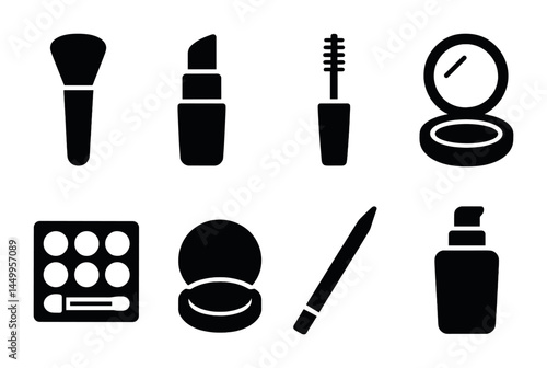 Makeup and beauty silhouette icons set – cosmetics, personal care, grooming symbols