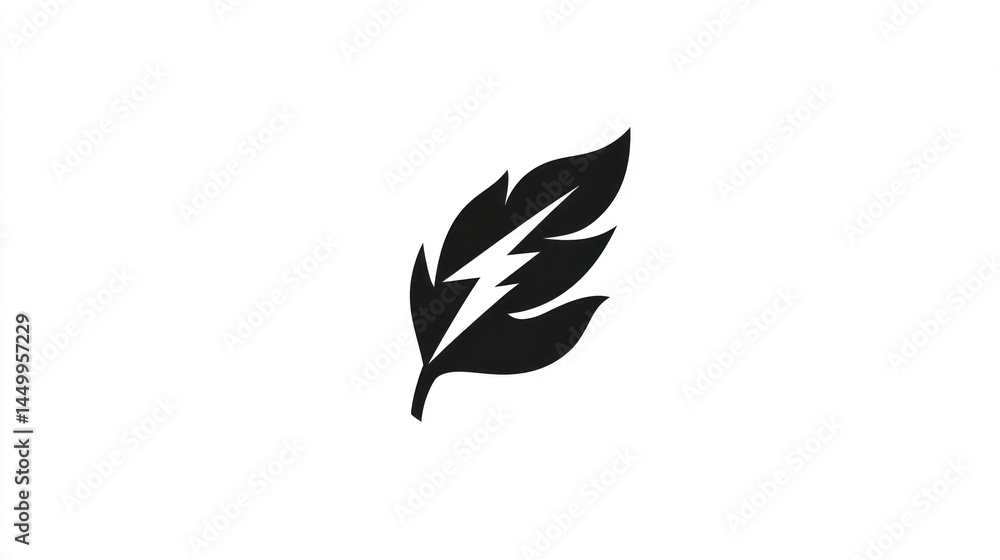 Simple black leaf with lightning bolt graphic for environmental concept Simple black leaf with lightning bolt graphic for environmental concept