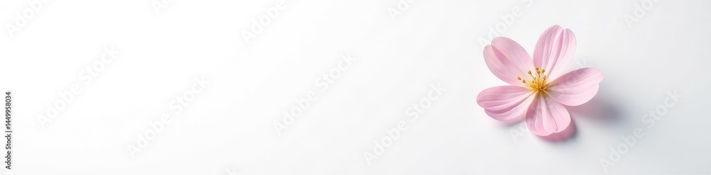 Fototapeta premium Small delicate flower against white background, delicate petals, flower details, small blooms