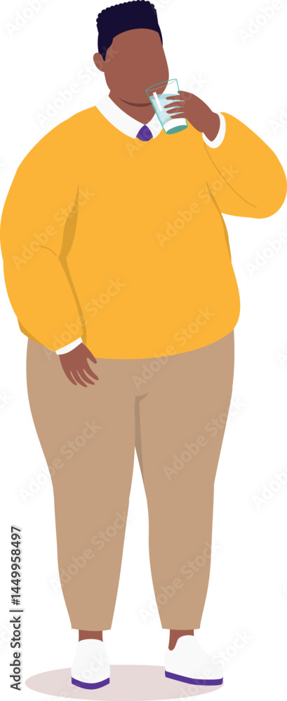 One Plus Size Black Man Drinking A Glass Of Water. One Plus Size Black Man Drinking A Glass Of Water.