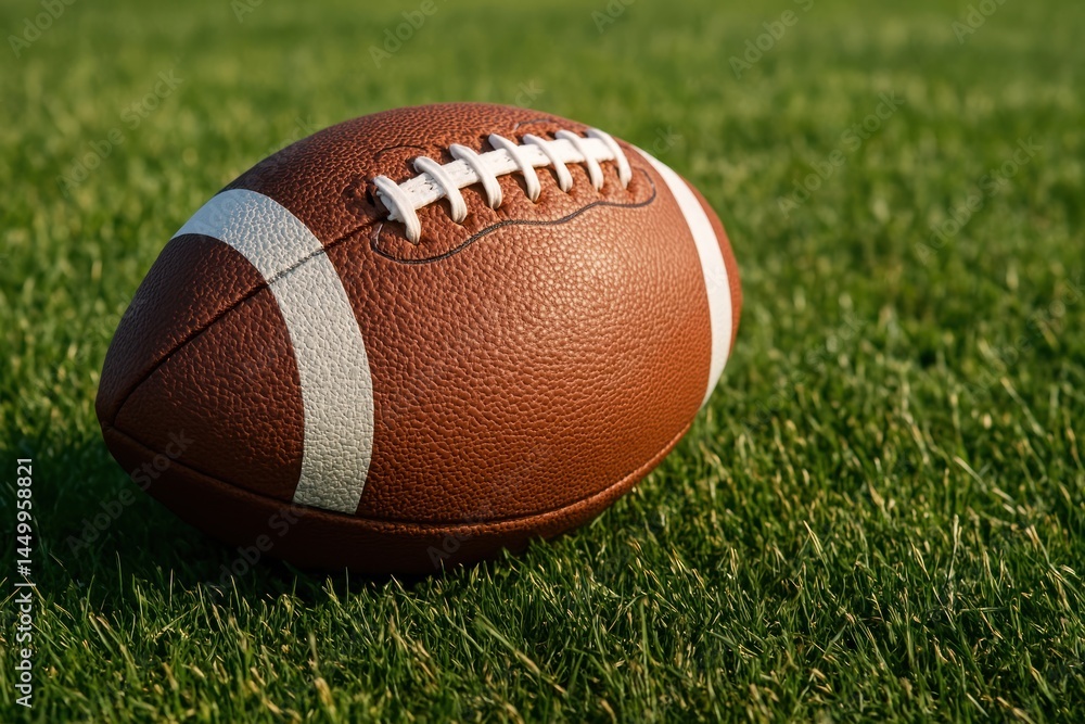 Football resting on grass. Football resting on grass.