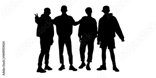 Four friends pose together showcasing unity and friendship against a clean white background Simple