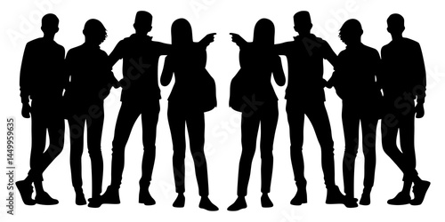 Group Silhouette SVG – Four People Standing Together in Minimal Black and White Vector Art

