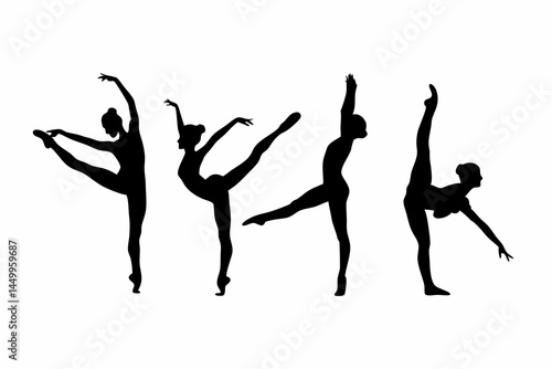 Black and White Dancer & Gymnast Silhouettes SVG – Artistic Vector Poses for Creative Projects

