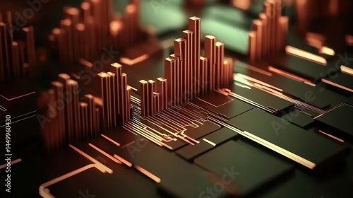 Abstract Copper Circuit Board with Data Visualization - Technology Background