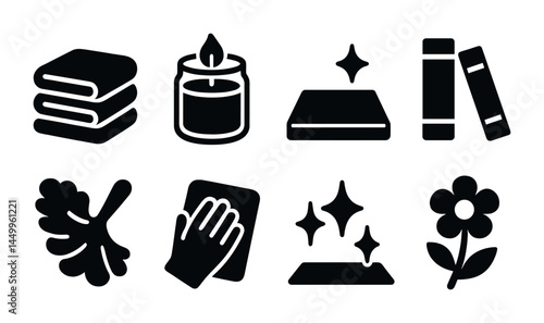 Home cleaning and hygiene solid icons – flat, filled, housekeeping and sanitation symbols