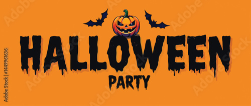 Spooky Halloween Party Invitation Design Featuring Jagged Text and Pumpkin Illustration