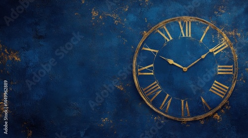 Wallpaper Mural elegant blue and gold clock on textured background Torontodigital.ca