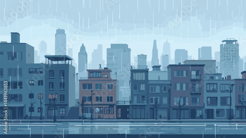 night city view in rain