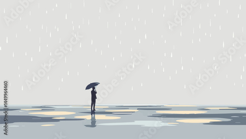 man silhouette with umbrella in rain