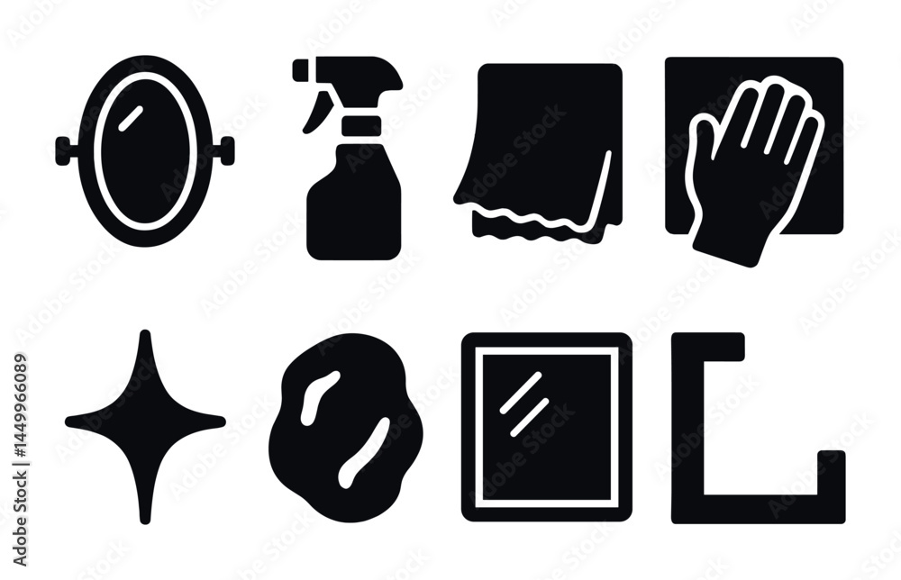 Home cleaning solid icons set – housekeeping, hygiene, sanitation symbols Home cleaning solid icons set – housekeeping, hygiene, sanitation symbols