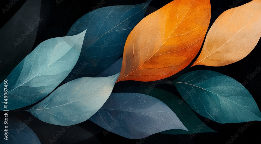 a group of leaves with a black background