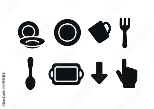 Kitchen and dining silhouette icons set – solid, filled, culinary and tableware symbols