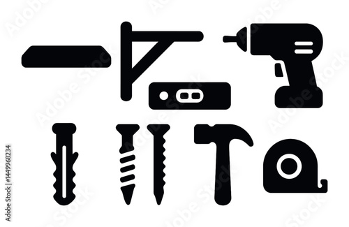 Home improvement tools silhouette icons set – diy, construction, repair symbols