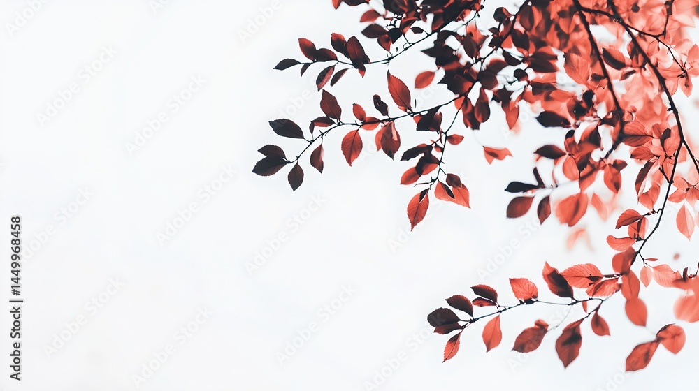 A branch of a tree with red leaves