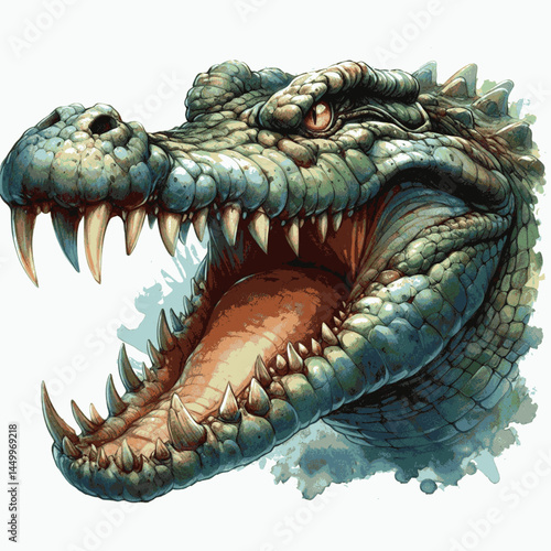 Aquatic Storm: Serrated Fury crocodile angry isolated watercolor vector illustration svg 