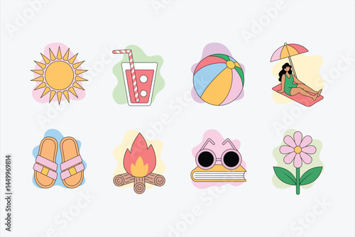 Summer Solstice Vector Sticker Pack – Flat Icons That Can Be Animated for Explainer Videos