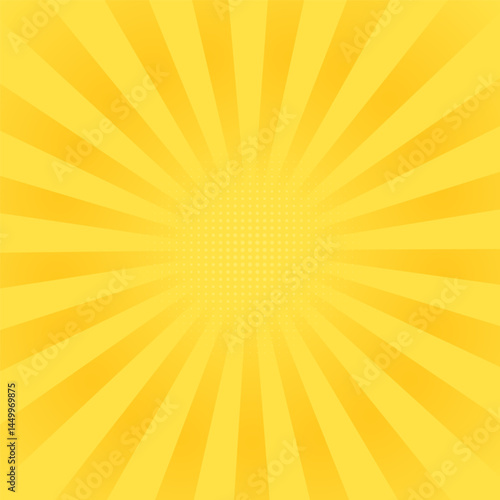 Yellow banner with Sun rays, lines background, light