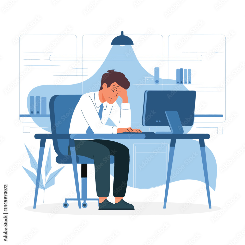 Fototapeta premium Businessman stressed and upset with his work illustration on office background