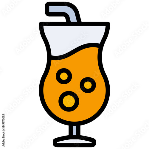 Cocktail Outline Flat Icon, Solid Color Outline Flat Icon Symbol