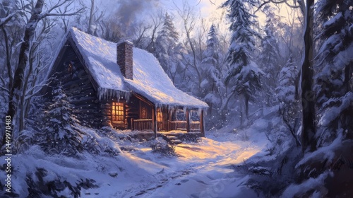 winter cabin in snowy forest
