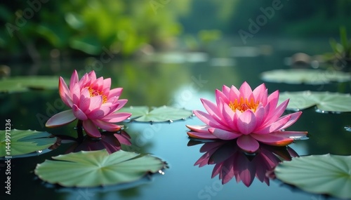 Water lilies and lotus flowers create a floral pattern across still lake, beauty, pretty, wallpaper