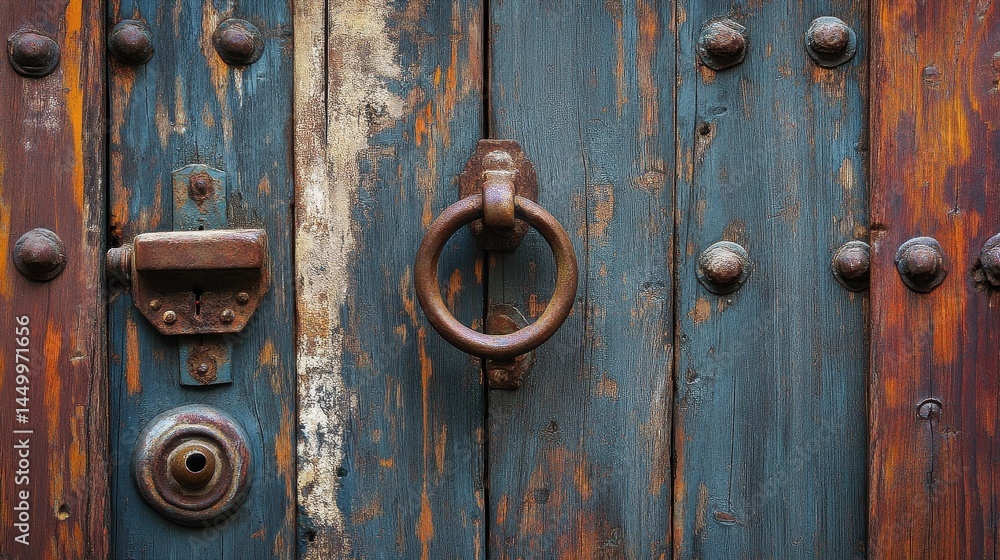 old wooden door with rusty metal hardware old wooden door with rusty metal hardware