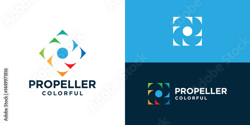 Abstract propeller colorful logo template. Fan logo design vector illustration.