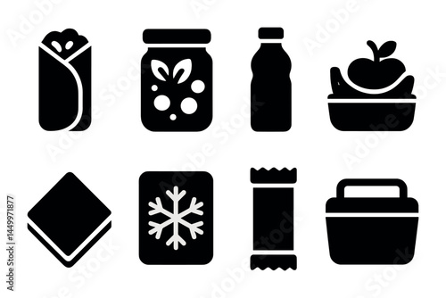 Healthy food silhouette icons set – nutrition, diet, meal planning symbols